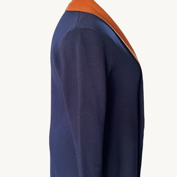 MAXSPORT Size L Navy Blue & Rust Open Heavyweight Cardigan Wool Blend Sweater - Picture 11 of 15